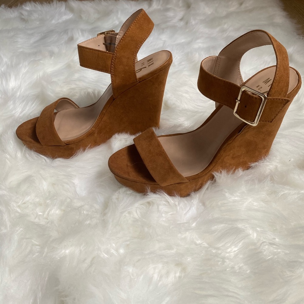 Brown Faux Suede Wedged